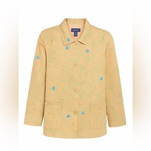 Vintage Denim&Co Tan Barn Jacket with Blue Embroidery 1X